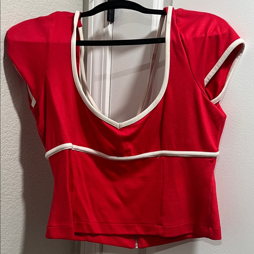 Maeve by Anthropology Red Blouse with White Accents